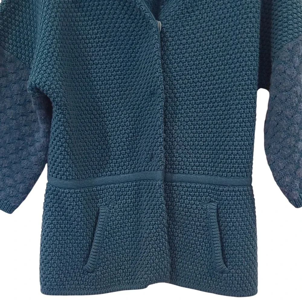 LAVIA 18 Piazza Sempione Teal Blue Wool Blend Textured Knit Cardigan Italy Large